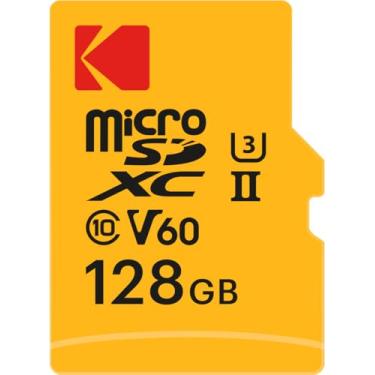 Imagem de Cartão microSD Kodak 128 GB UHS-II U3 V60 alta velocidade 300 MB/s leitura 160 MB/s gravação de vídeo 4K/8K ideal para fotografia e videografia, inclui adaptador SD