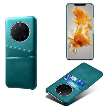 Imagem de Capas Compatível com HUAWEI MATE 50 Pro,Caso de couro PU-Tampa de telefone a prova de choque com 2 slots de cartão,Proteção anti-impressão digital e anti-gota-Green