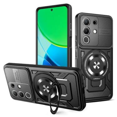 Imagem de Kukoufey Capa compatível com Vivo Y29 4G/T4X 5G, compatível com MagSafe, suporte magnético giratório de 360 graus, capa para celular preta