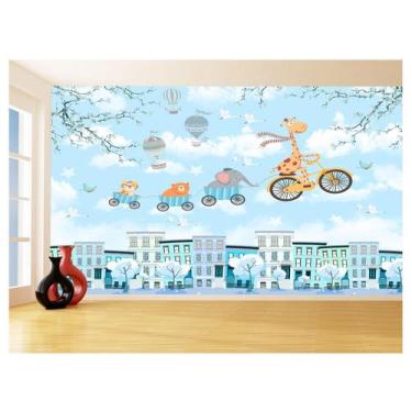 Imagem de Papel De Parede 3D Infantil Nuvens Girafa Babê 3,5M s363 - Você Decora