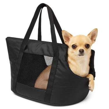 Imagem de Bolsa Mochila Preta Pet Cachorro Gato Dobravel Viagem Passeio Carro Sacola Alca Ombro