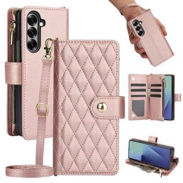 Imagem de Asuwish Capa de celular para Samsung Galaxy Z Fold 7 com zíper carteira com compartimento para cartão com suporte flip alça de pulso bolsa bolso dinheiro celular acessórios de couro ZFold Z7 G Fold7
