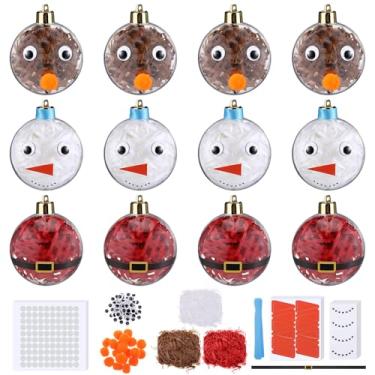 Imagem de Arrowbash Conjunto de 30 enfeites de Natal DIY para artesanato, bolas de enfeites de Natal preenchíveis de plástico transparente – Decorações penduradas de boneco de neve, Papai Noel e rena para