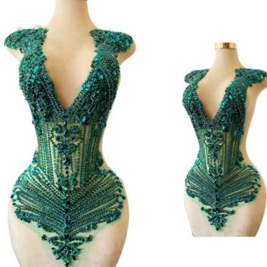 Imagem de Aplique de corpete de contas feitas à mão com design grande em malha costurada em strass lantejoulas remendos radiantes para festa de casamento, vestido de noite, acessórios faça você mesmo, 78 x 30