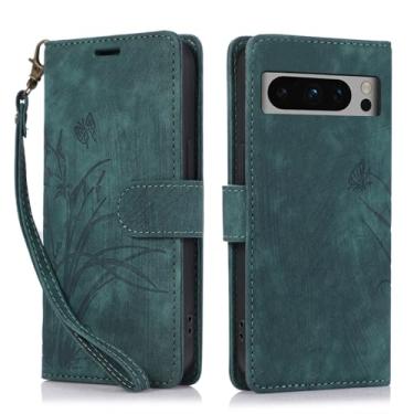 Imagem de Capa carteira para Google Pixel 8 Pro, capa de telefone de couro com padrão de borboleta de orquídea com 3 compartimentos para cartão e 1 compartimento para dinheiro, fivela magnética à prova de