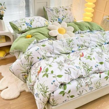 Imagem de Conjunto de edredom MKXI Bird King Size branco/verde floral