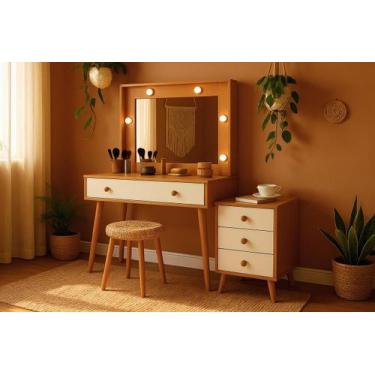 Imagem de Penteadeira Agata Espelho LED e Gaveteiro, MDF ,145x115x45 - Basoto, N