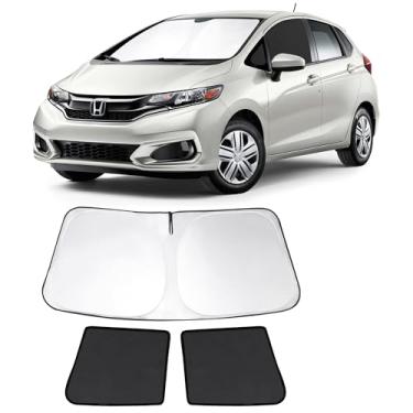 Imagem de Fannyc 3 peças persianas de janela de carro para-brisa frontal para-sol dobrável personalizado adequado para 2015-2020 2016+Honda Fit acessórios persianas de carro para janelas dianteiras raios
