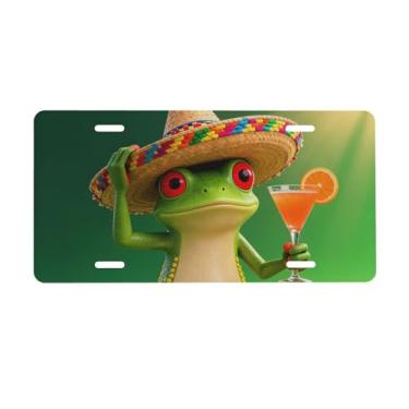 Imagem de UEQIKI Hawaii Sapo Bebida Placa de Licença Frontal para Mulheres Placas Decorativas Alumínio Metal Bonito Novidade Placa de Licença para Homens 6x12 Polegadas (4 Furos)