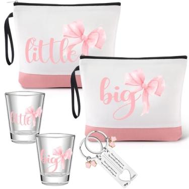 Imagem de LemonRoad 2 conjuntos de presentes de irmandade Big Little Sorority Presentes de laço rosa incluem copos de dose de tequila de 59 g, bolsa cosmética e chaveiro grande cesta pequena para irmãs filhas