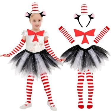 Imagem de Kitimi Conjunto De Saia Tutu Tule Para Meninas, Carnaval, Cosplay, 3 Camadas, Faixa Cabeça, Meias Altas Listradas E Luvas