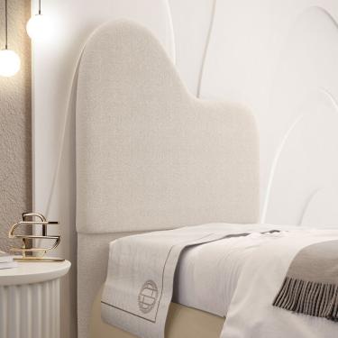 Imagem de Cabeceira Orgânica Cama Box Solteiro Sea 90cm Com Frame Bouclé Bege - Desk Design