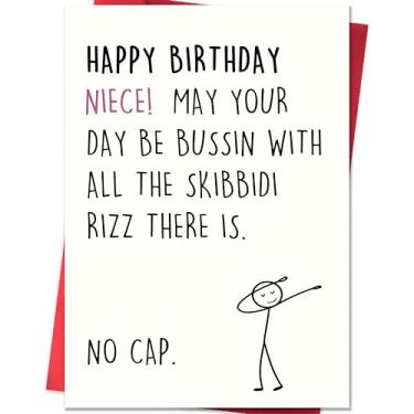 Imagem de Smithtuy Cartão de aniversário de sobrinha, cartão de aniversário para sobrinha de tia tio, cartões de presente de aniversário de sobrinha feliz com design inspirado no meme de gíria Skibidi Rizz