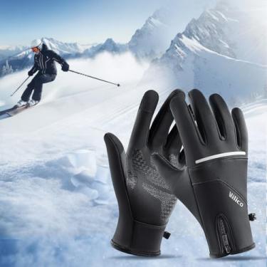 Imagem de Luvas quentes com dedos de tela sensível ao toque e faixa refletiva, luvas térmicas antiderrapantes para homens e mulheres, 1 peça (preto)