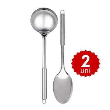 Imagem de Kit 4 Utensílios de Cozinha em Inox Concha Colher Pegador Escumadeira 