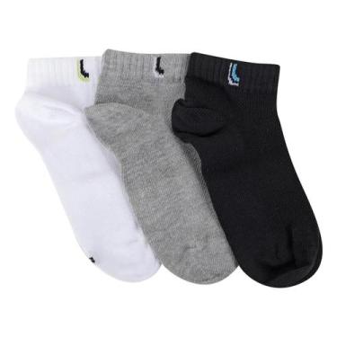 Imagem de Kit Meia Infantil Lupo Básico Cano Baixo 3 Pares - Branco e Cinza, Bra