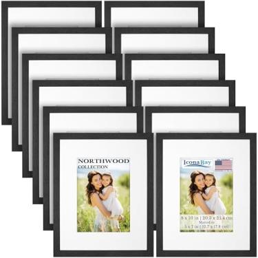 Imagem de Icona Bay - Molduras para fotos 20 x 25 cm com tapete removível para fotos de 12 x 18 cm - Bálsamo preto, pacote com 12 - estilo moderno de grão de madeira com folha de capa à prova de estilhaçamento