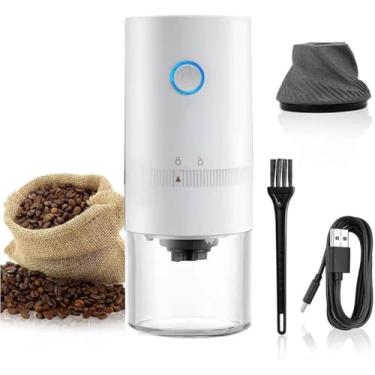 Imagem de Moedor De Café Elétrico Premium Portátil, Ajustável, Recarregável USB, Com Rebarbas De Cerâmica, Compacto Para Viagens E Escritório Ideal para Espresso (Branco)