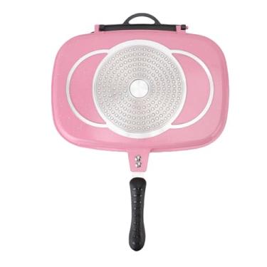 Imagem de Frigideira dupla face antiaderente, uniforme de aquecimento, grelha para fogão a gás, suprimentos de cozinha, liga de alumínio 2100g (Rosa)