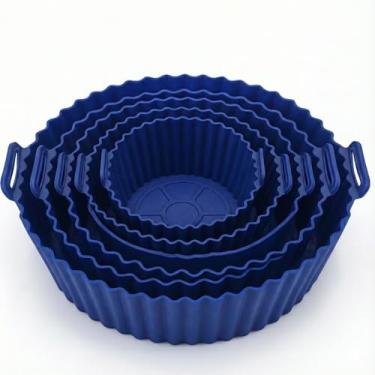 Imagem de Kit 6 Formas de Silicone para Air Fryer: Forro Antiaderente Reutilizável, Tamanhos Variados, Fácil Limpeza e Resistente (AZUL)