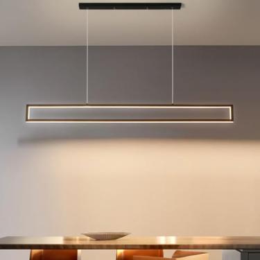 Imagem de Luminária pendente LED moderna e minimalista para mesa de jantar, com altura ajustável e intensidade regulável, ideal para cozinha e escritório. Possui controle remoto (100 cm de comprimento