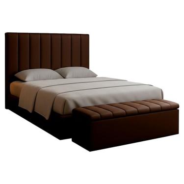 Imagem de Cabeceira E Recamier Bau Casal 140 Cm Dalia Suede Marrom Artte Marrom