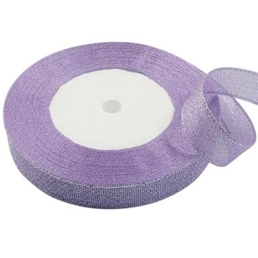 Imagem de Unlorspy Fita metálica com glitter de 25 metros, fita decorativa de tecido brilhante de 1,5 cm para embrulho de presente para artesanato faça você mesmo/festa/aniversário/casamento (Roxo)