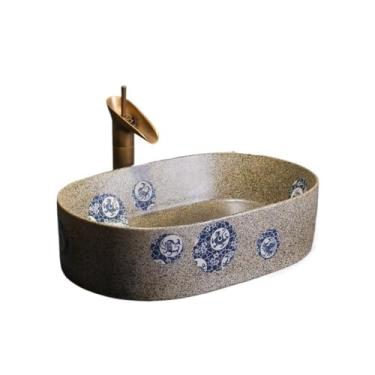 Imagem de Vessel Vanity Sink Banheiro Varanda Exterior Arte Retrô Pia Cerâmica Oval Acima do Balcão Bacia (incluindo Acessórios) Bancada Moderna