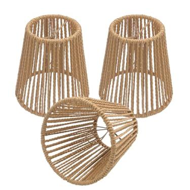 Imagem de Conjunto de 3 persianas de candelabro de 14 x 15 cm, pequenas cortinas de vime com clipe, substituição de persianas boho, abajur de tecido mini cilíndrico, abajur de clipe para luminária de piso