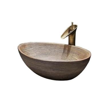 Imagem de Lavatório de vaso sanitário doméstico pia de banheiro com torneira e conjunto de ralo arte cerâmica lavatório vintage bancada moderna