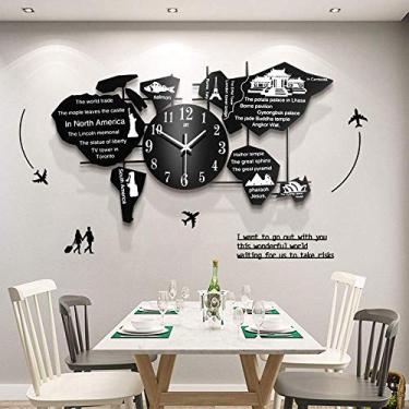 Imagem de U5GAAALPPQ9 Relógio de parede grande de metal com decoração de mapa do mundo em MDF, movimento silencioso, bela arte de parede grande relógio de parede decorativo para sala de estar, quarto