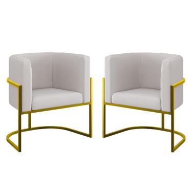 Imagem de Kit 02 Poltronas Lua Sala Decorativa Base Ferro Gold Veludo Bege