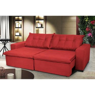 Imagem de Sofá Austrália 2,52 Mts Retrátil, Reclinável Com Molas E Pillow No Assento Tecido Suede Vermelho