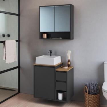 Imagem de Conjunto para Banheiro 60cm com Cuba Gabinete Suspenso e Espelheira Bo