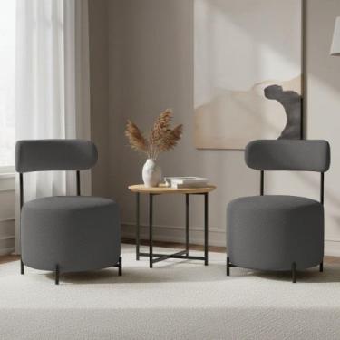 Imagem de Poltrona Sala Decorativa Virgínia Kit 2 Aço Preto Bouclê D03 - D Rossi