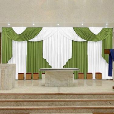 Imagem de Cortina Pra Igreja 5,00 Largura X 2,80 Altura Malha Gel Branco Verde -