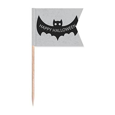 Imagem de Hallowmas Black Morcegos Feliz Dia das Bruxas Bandeiras de palito de dente Marcação para Festa Bolo Comida Prato de Queijo