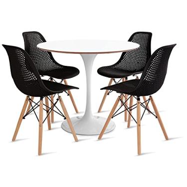 Imagem de Conjunto Saarinen Branca 90cm e 4 Cadeiras Colmeia Preta