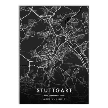 Imagem de Placa Decorativa A2 Mapa Estugarda Stuttgart Alemanha Black Poster