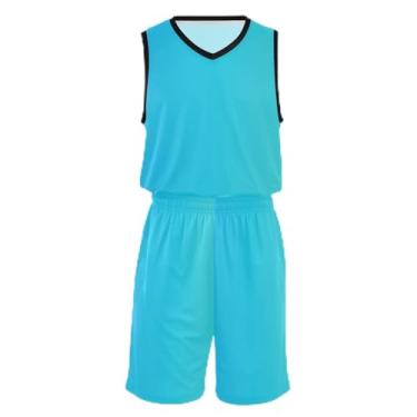 Imagem de CHIFIGNO Camiseta de basquete turquesa escura, tecido macio e confortável, camisa de futebol 5T-13T, Dégradé azul, XXG