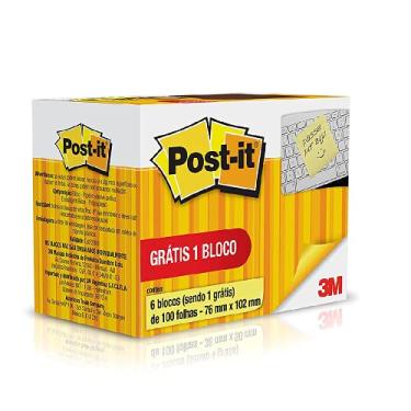 Imagem de Post-it, 3M, 6 Blocos de Notas Adesivas, Amarelo, 76 mm x 102 mm, 100 folhas cada