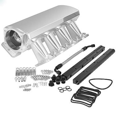 Imagem de Coletor de admissão LS1 LS2 LS6 de alto perfil de 102 mm com porta de sensor MAP + trilhos de combustível porta catedral 4,8L 5,3L 6,0L (prata)