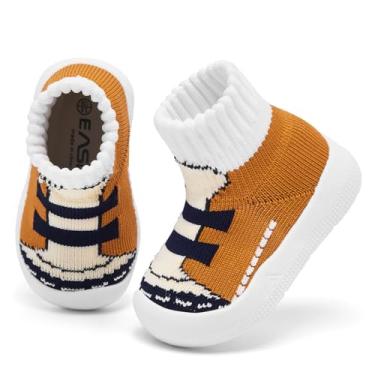 Imagem de Eashi Sapatos para bebês, meninas, meninos, meias com aderência, primeiros andadores, chinelo infantil antiderrapante, Corrida amarela, 9-12 Meses