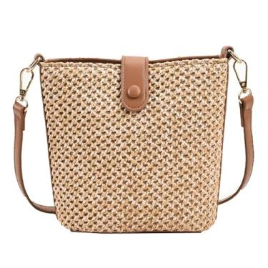 Imagem de Bolsas de praia de palha para mulheres bolsa de vime bolsa transversal de palha de verão bolsa de mão bolsa de mão bolsa de ombro pequena bolsa balde 2024, Marrom 2, Large