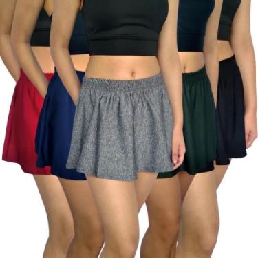 Imagem de Kit 5 Mini Saias Femininas Godê Elástico Lisas Cores Sortidas Suplex P