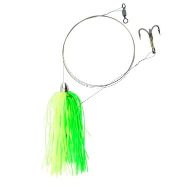Imagem de C&H Lures, King Buster Kingfish Pro-Rig, cabeça de 1/226.8 g, saia verde fluorescente/verde-limão, dois ganchos agudos #4 4X, giratório, fio líder de fio único de aço inoxidável, 9 m