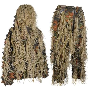 Imagem de Ghillie Suit Gilly Hunting Suit Calças 3D Camuflagem Camuflagem Macacão Juvenil Adulto Roupas Leves para, Árvore florestal frondosa, Height 4.9 - 5.9 Ft