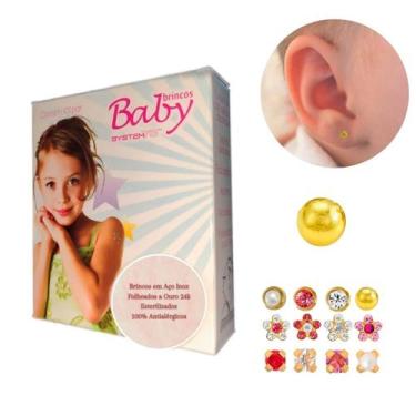 Imagem de Brincos Para Bebês E Crianças 100% Antialérgico Ouro 24k AT - Studex