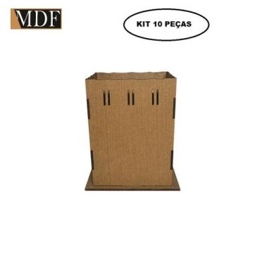 Imagem de Kit 10 Cachepot Borda Ondulada Passa Fita P 7x7x10 Laser Mdf Madeira M