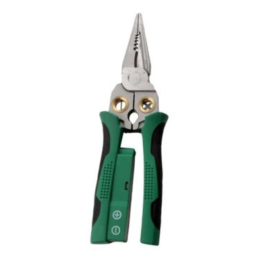 Imagem de Baoblaze Descascador de fios crimper eletricista multiuso diy ferramenta manual universal cortador de cabo alicate de teste elétrico resistente prático, Verde